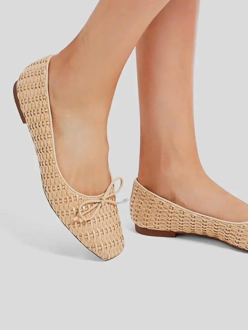 NEW Schutz Arissa Woven Straw Flats Bow Toe Natural Nude Cream Tuckernuck 6.5